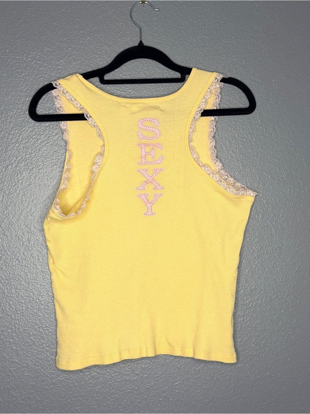 Vintage Y2K Women’s Lace-Trim Ribbed Tank Top - Yellow xl